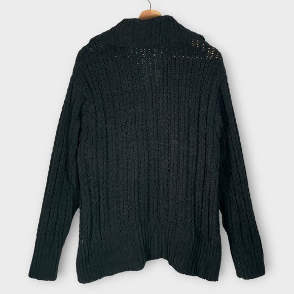 Aerie Cable Car Quarter Zip Sweater MEDIUM Oversized Black - Picture 5 of 9